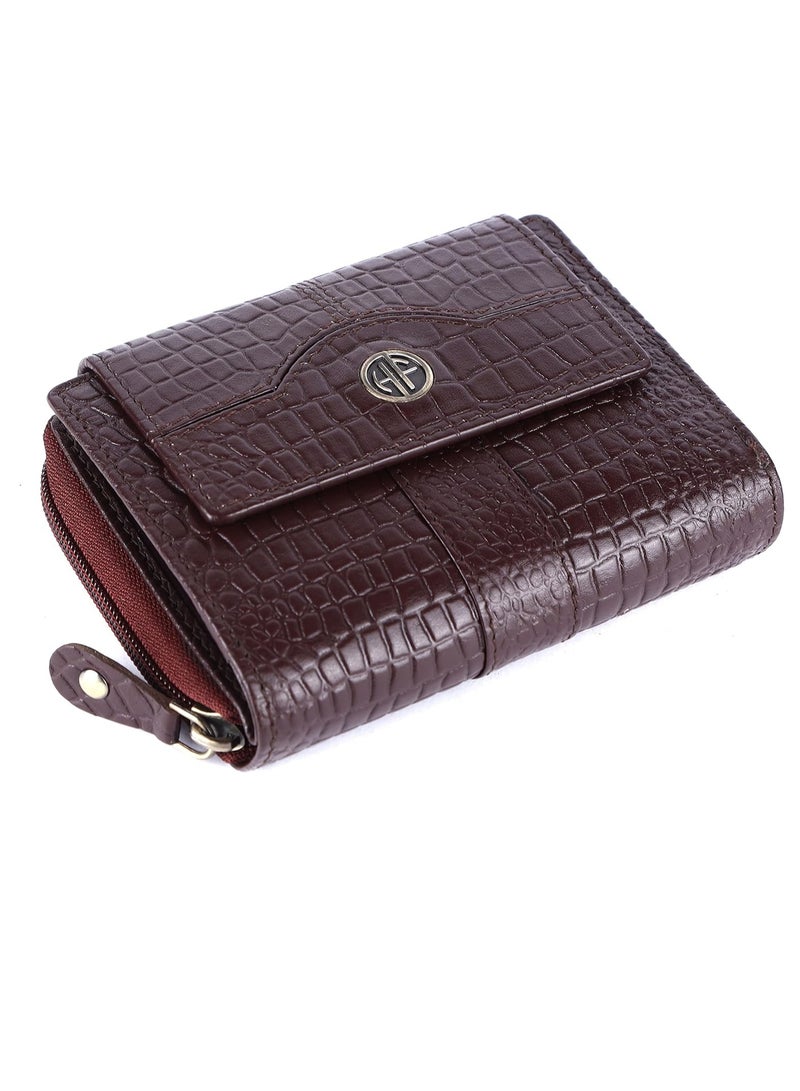HAMMONDS FLYCATCHER Wallet for Women -  Leather Ladies Wallet - Croc Brown - 14 Card Slots - RFID Protection - 3 ID Card Slots - Women's Wallet - Button Closure -Daily Use, Women Money Purse | ZV1V  - Image 1