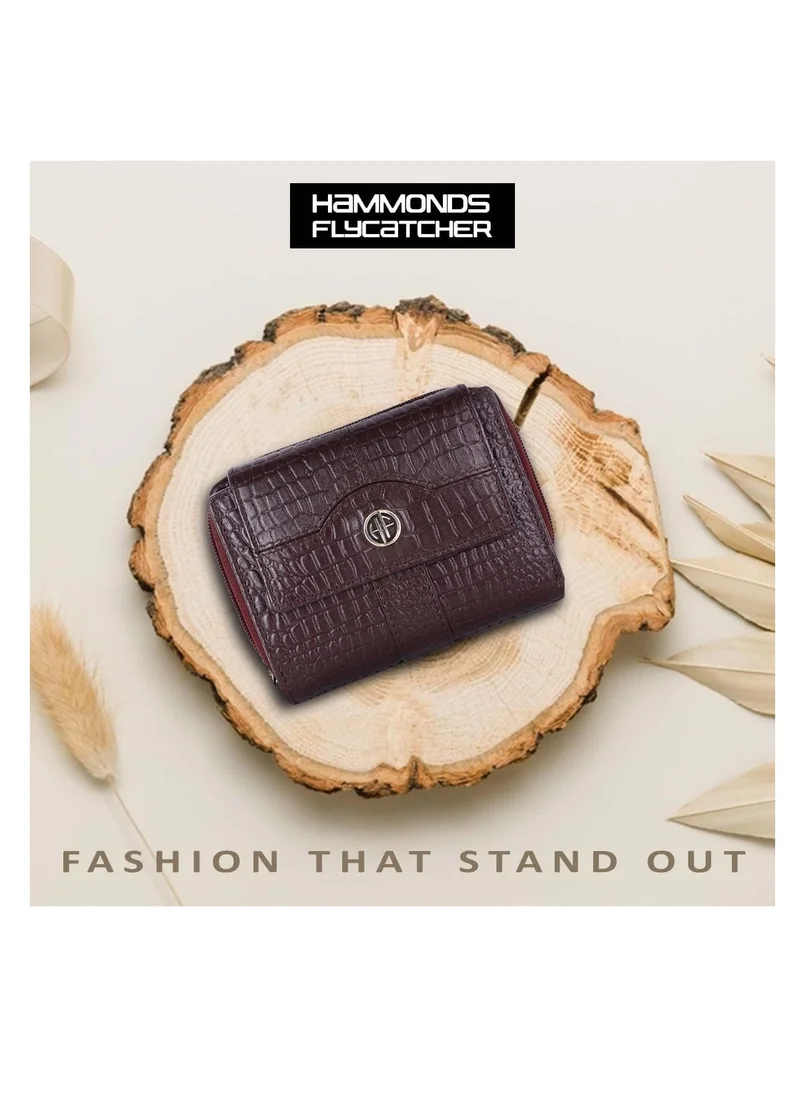 HAMMONDS FLYCATCHER Wallet for Women -  Leather Ladies Wallet - Croc Brown - 14 Card Slots - RFID Protection - 3 ID Card Slots - Women's Wallet - Button Closure -Daily Use, Women Money Purse | ZV1V