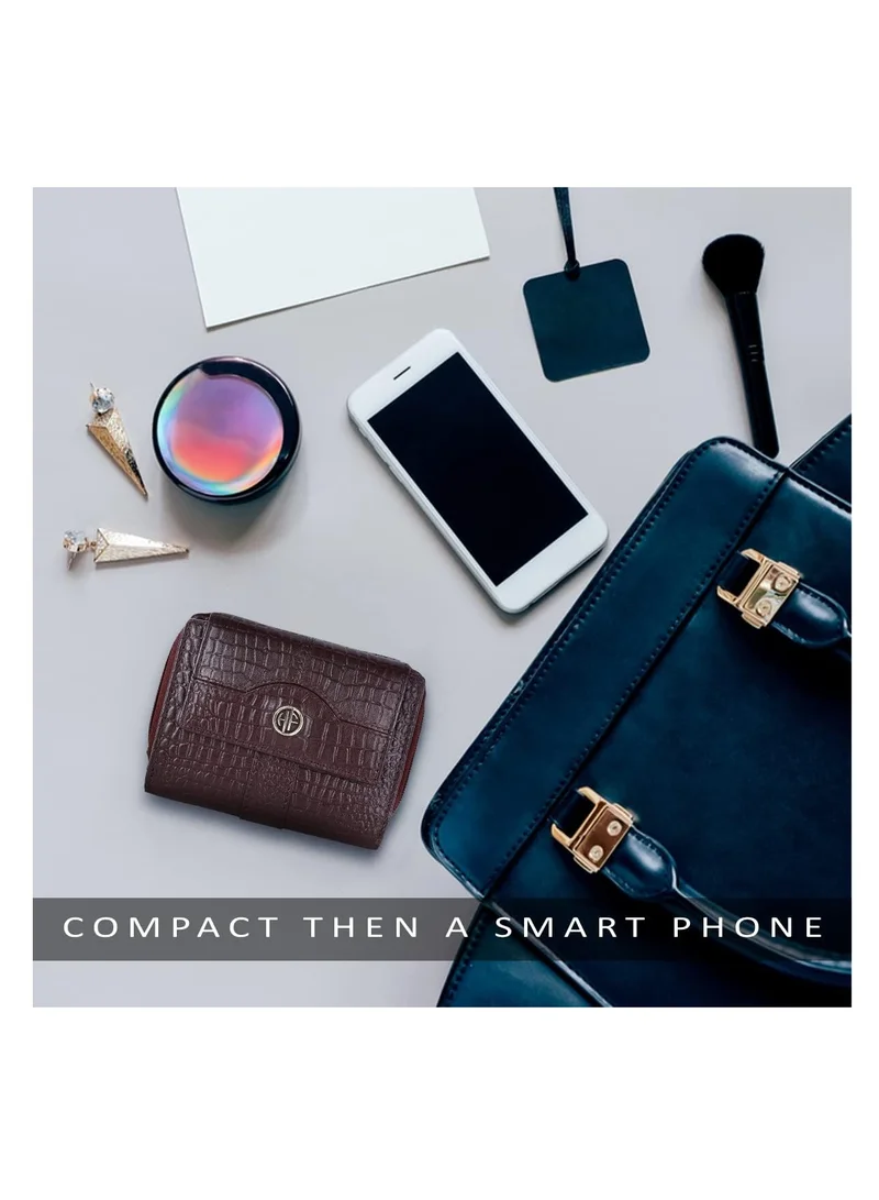 Hammonds Flycatcher  Wallet for Women -  Leather Ladies Wallet - Croc Brown - 14 Card Slots - RFID Protection - 3 ID Card Slots - Women's Wallet - Button Closure -Daily Use, Women Money Purse | ZV1V for Women | Best Price UAE