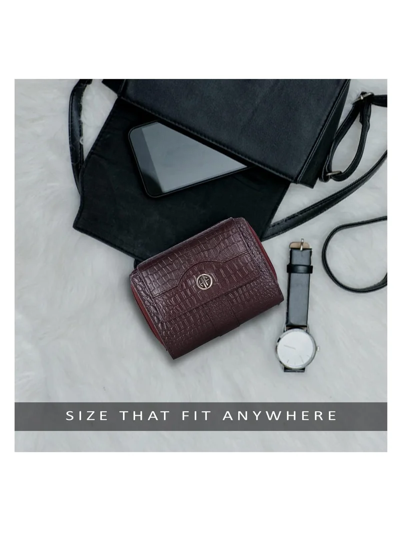 Hammonds Flycatcher  Wallet for Women -  Leather Ladies Wallet - Croc Brown - 14 Card Slots - RFID Protection - 3 ID Card Slots - Women's Wallet - Button Closure -Daily Use, Women Money Purse | ZV1V for Women | Best Price UAE