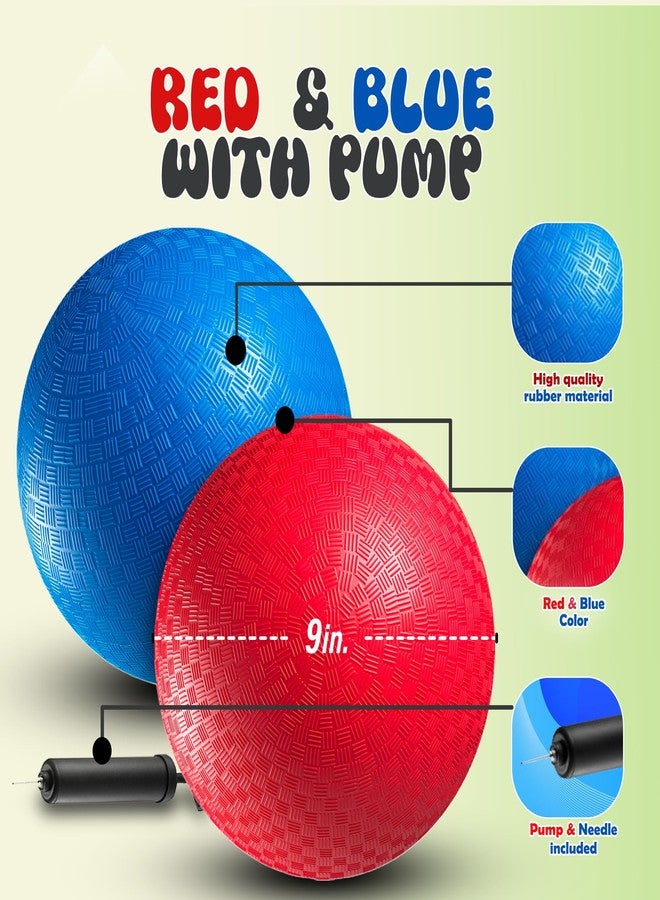 PlayBolt Red & Blue Kickball Set - (9 Inch) with Pump for Toddlers Kids & Adults - Indoor & Outdoor Gym Sports Toys - Fun Playground Balls for Kids Dodgeball, Four Square, PE, Games, Recess and More - Image 2