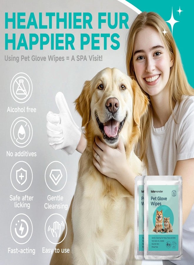 LULUMONSTER Pet Glove Wipes for Dogs and Cats [Individually Wrapped][Hypoallergenic Cleaning & Deodorising] Glove Bathing Wipes Moisture-rich Thickened Gloves for Daily Care, Traveling, Rinse Free Grooming Wipes - Image 4