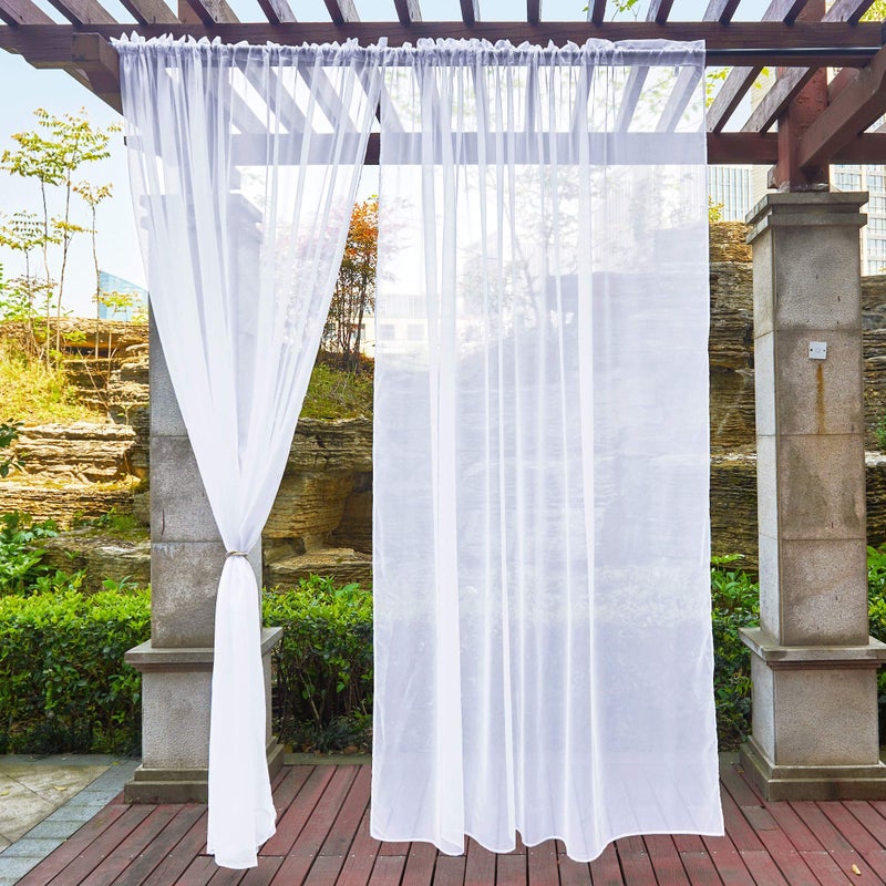 NICETOWN 2 Panels Patio Outdoor Curtains Voile Sheer Waterproof 96 inch Length, Pocket Top Light Filtering Indoor Outdoor Sheer Panels for Cabana/Arbor, W54 x L96, White - Image 1