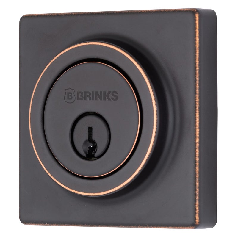 Brinks  Deadbolt Lock Single Cylinder Dead Bolt  Tuscan Bronze  Square Exterior Keyed Front Door Entry  Contemporary Modern Finish