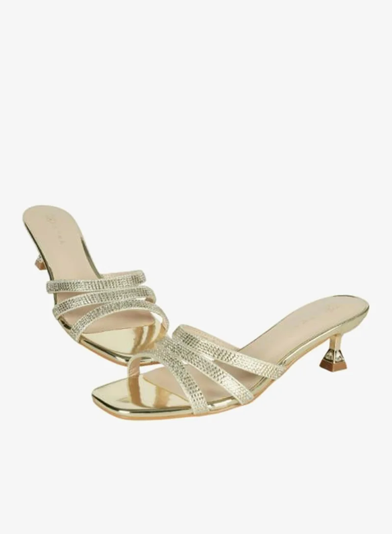 Zayna Gold 221-222 Zayna Ladies Kitten Heel Sandals 2G9183-533 Gold for Women | Best Price UAE
