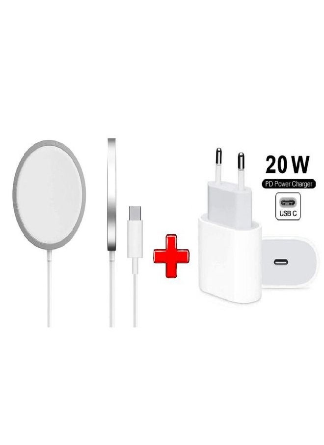 Generic - 20W Charger Head (Type C) + Wireless Magnetic Charger (Type C) - For IPhone And headphones - Image 1