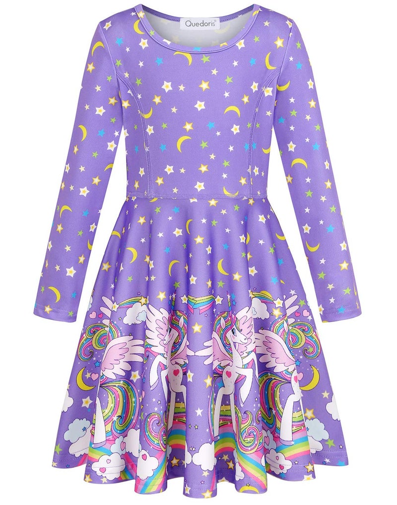 Quedoris Girls Dress Unicorn Printed Casual Party Twirly Dress Sky Unicorn L - Image 2