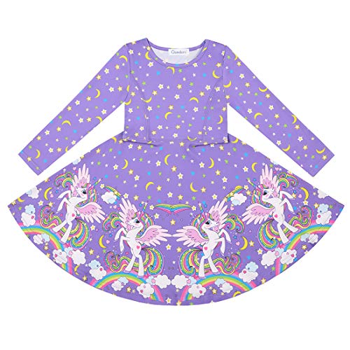 Quedoris Girls Dress Unicorn Printed Casual Party Twirly Dress Sky Unicorn L - Image 3