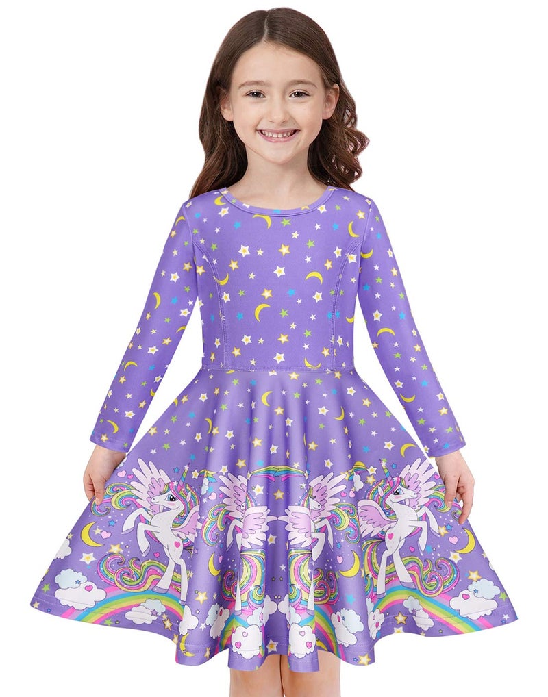 Quedoris Girls Dress Unicorn Printed Casual Party Twirly Dress Sky Unicorn L - Image 1
