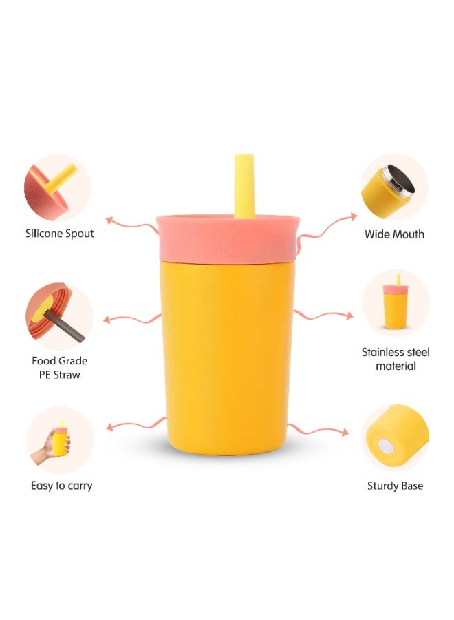 CRAVISTA 12oz Insulated Water Bottle with Straw – Stainless Steel Double-Layer Vacuum Flask for Kids – Leak-Proof Mini Size Thermos with Lid Hot & Cold Travel Mug School or Outdoor Use (Yellow) - Image 2