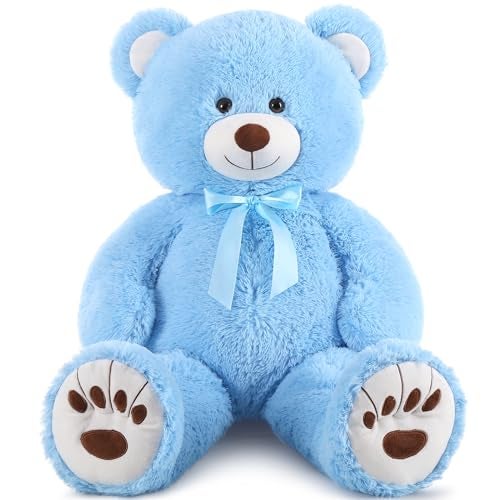 MorisMos Giant Blue Teddy Bear Plush 36in Large Stuffed Animal for Baby Shower Life Size Bear for Kids Girls Girlfriend on Birthday Valentines - Image 1