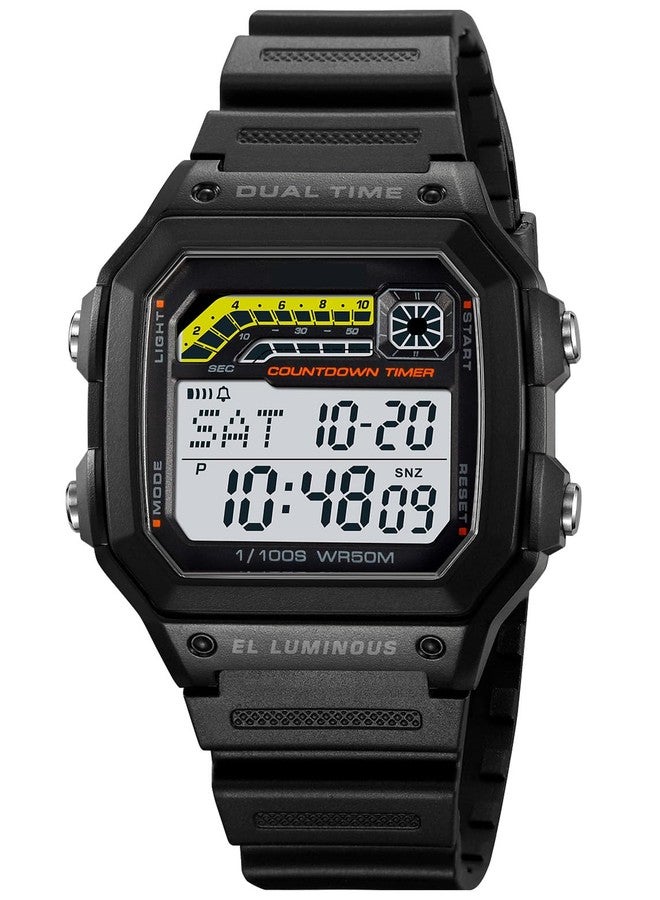 PASOY Men's Digital Watch for Men Outdoor Sport Swim Waterproof Watch Light Alarm Stopwatch Countdown Shock Proof Resin Case Rubber Strap (Black/Rubber Strap) - Image 2