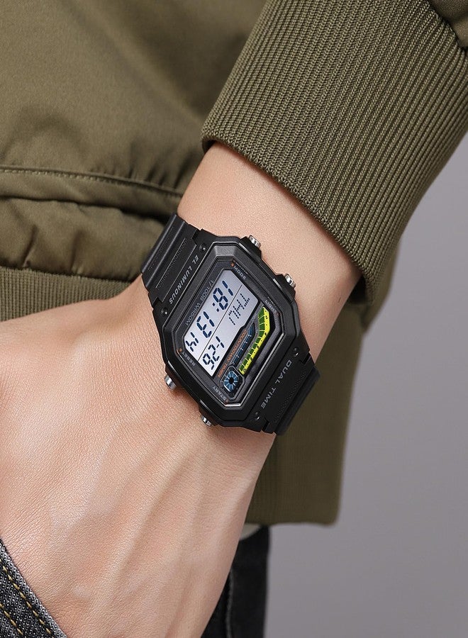PASOY Men's Digital Watch for Men Outdoor Sport Swim Waterproof Watch Light Alarm Stopwatch Countdown Shock Proof Resin Case Rubber Strap (Black/Rubber Strap) - Image 5