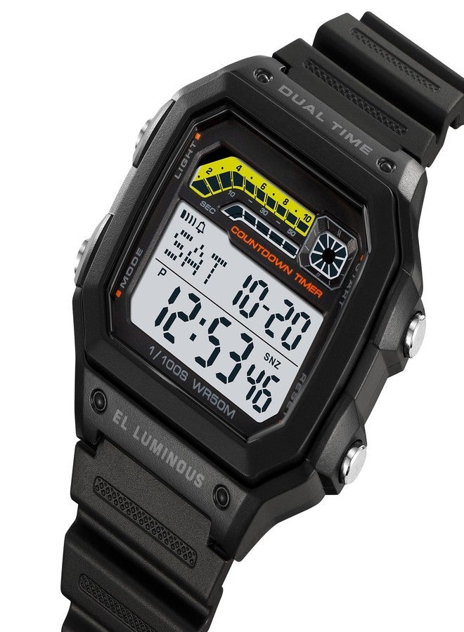 PASOY Men's Digital Watch for Men Outdoor Sport Swim Waterproof Watch Light Alarm Stopwatch Countdown Shock Proof Resin Case Rubber Strap (Black/Rubber Strap) - Image 3