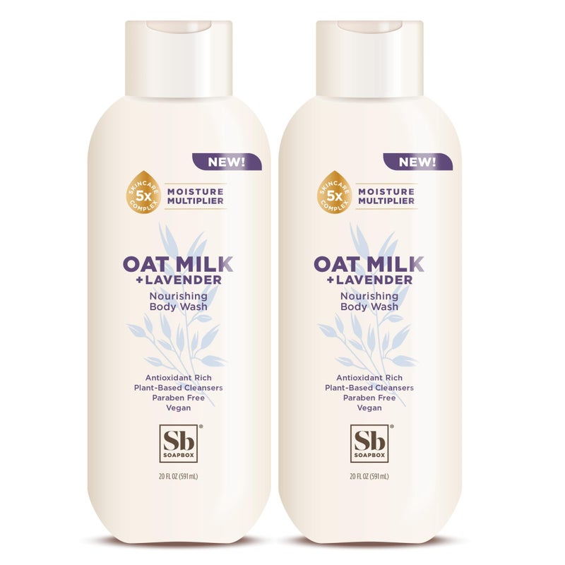 Soapbox Body Wash, Oatmilk & Lavender Liquid Body Wash, Moisturizing Soap with Shea Butter, Vegan Duo Pack of 2 Soap Bottles, 20oz Each - Image 1