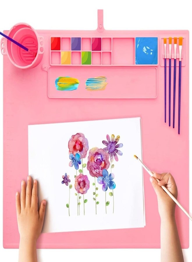 NEXT ANGLE STOREMART Silicone Painting Mat,Silicone Craft Mat with Cup and Lid,Silicone Art Mat,Non Stick Silicone Sheet for Kids Kit with Cleaning Cup and Color Mixing Plate - Image 1