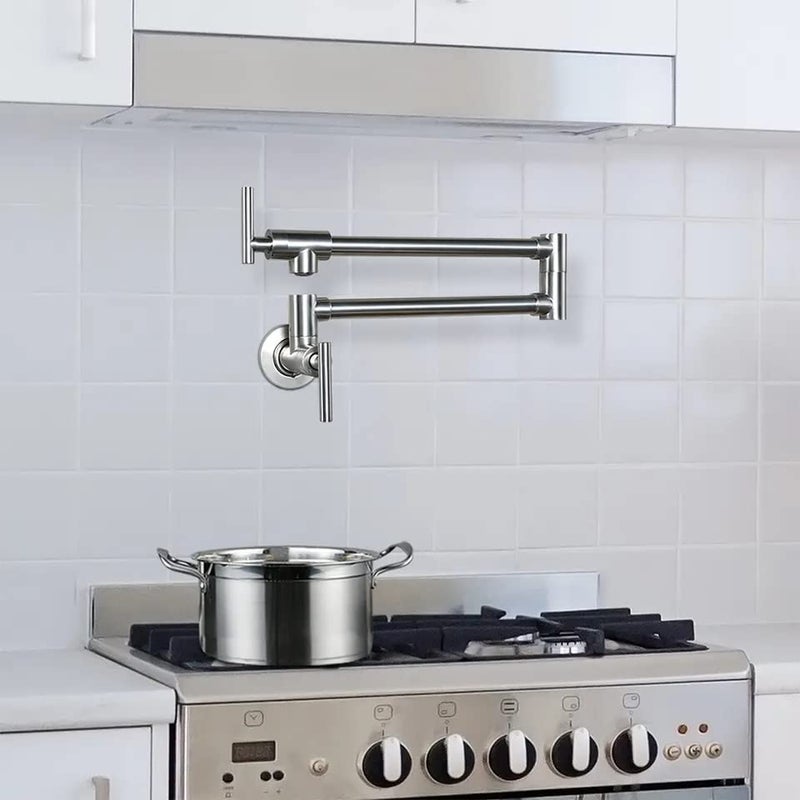 ACE Pot Filler Faucet Wall Mount Solid Brass Chrome Kitchen Faucet 2 Handles with Single Hole Double Joint Swing Arm Kitchen Faucets for Kitchen Restaurant  - Image 5