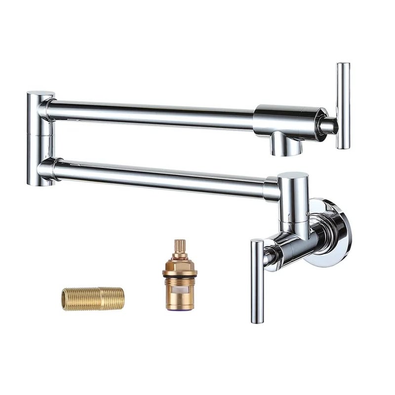 ACE Pot Filler Faucet Wall Mount Solid Brass Chrome Kitchen Faucet 2 Handles with Single Hole Double Joint Swing Arm Kitchen Faucets for Kitchen Restaurant  - Image 1