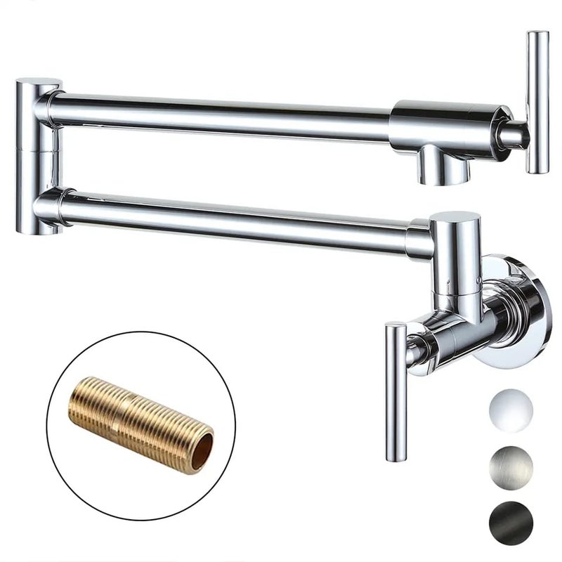 ACE Pot Filler Faucet Wall Mount Solid Brass Chrome Kitchen Faucet 2 Handles with Single Hole Double Joint Swing Arm Kitchen Faucets for Kitchen Restaurant  - Image 2