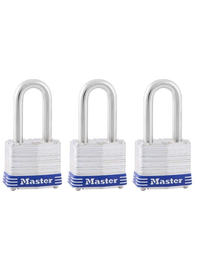 Master Lock Master Lock Outdoor Padlocks, Lock Set with Keys, Keyed Alike Padlocks with Long Hardened Shackles that Resist Cutting for Gates, Sheds, Fences, 3 Pack, 3TRILF  - Image 1