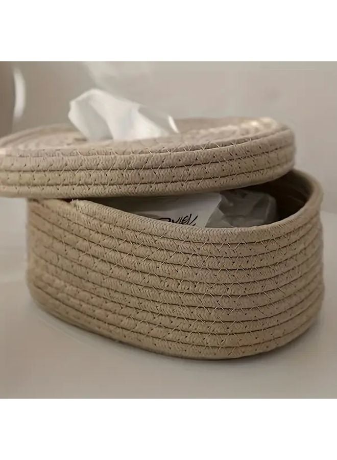 2025 New Khaki Rope Organization Box With Oval Lid For Wet Wipes Masks Storage - Image 5