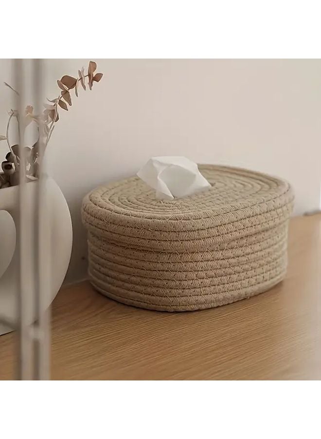 2025 New Khaki Rope Organization Box With Oval Lid For Wet Wipes Masks Storage - Image 1