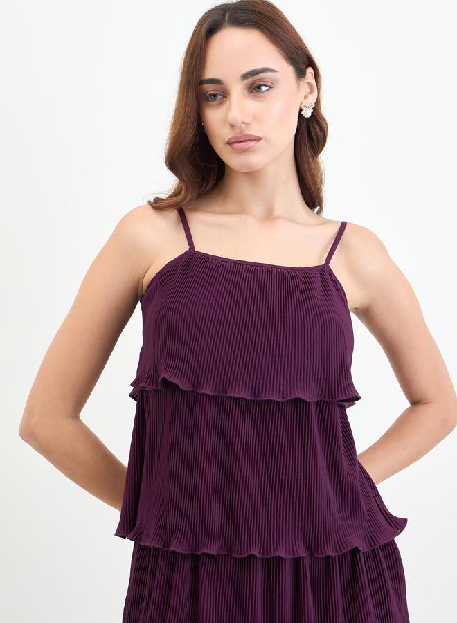 Styli Burgundy Sleeveless Tiered Midi Dress - Image 4