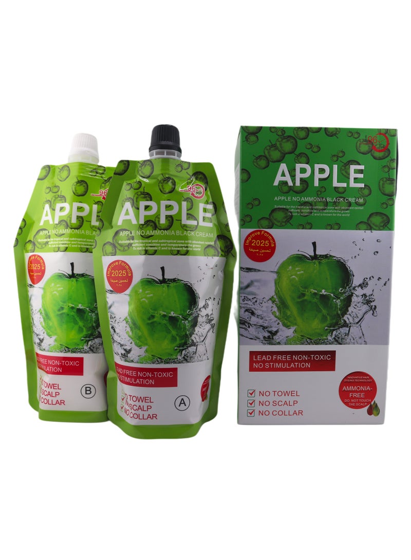 Apple No Ammonia Black Hair Coloring Cream 96H Improve Formula 2025, Suitable For The Tropical And Subtropical Zone With Abundant Rainfall. 500ml+500ml - Image 1