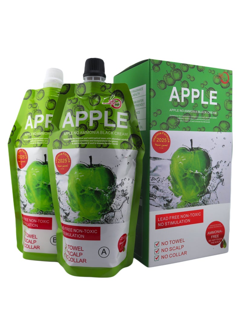 Apple No Ammonia Black Hair Coloring Cream 96H Improve Formula 2025, Suitable For The Tropical And Subtropical Zone With Abundant Rainfall. 500ml+500ml - Image 2