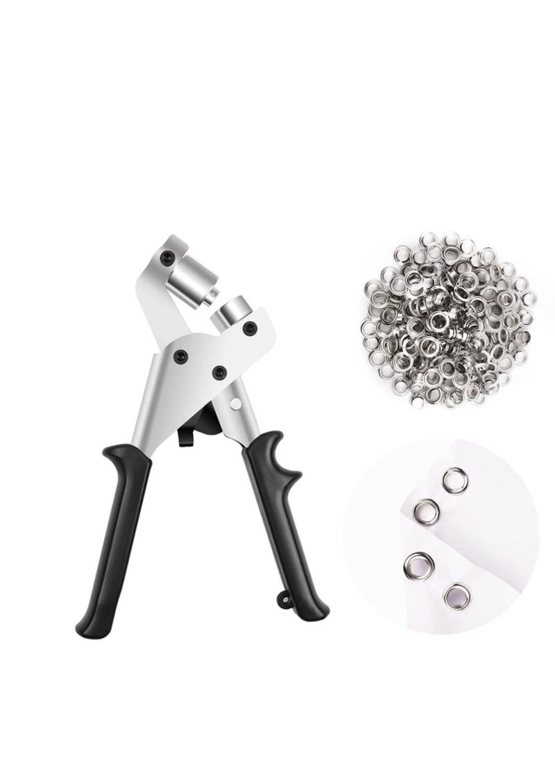 Y&D - Grommet Eyelet Pliers Kit Grommets Machine Tool with 100pcs 3/8 Inch 10mm Silver Handheld Punch Kits - Image 1