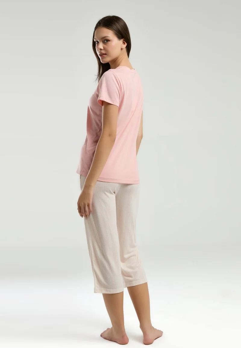 ارنيتا Women's Plus Size Capri Set V Neck Short Sleeve, Pocket Detail