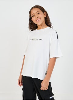 Styli Slogan Print T-Shirt with Patch Work Detail & Crago Pants Co-Ords  - Image 2