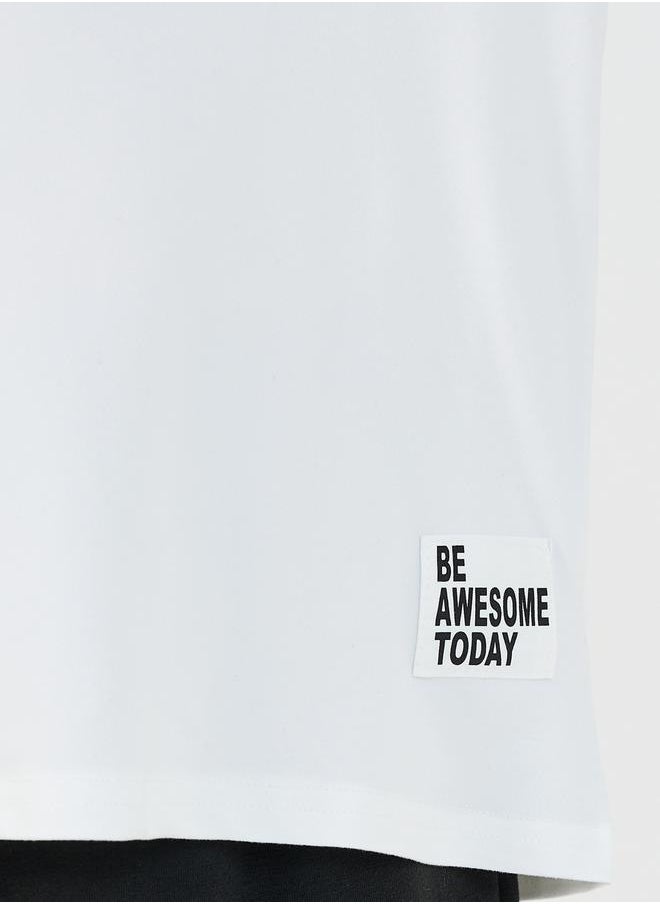 Styli Slogan Print T-Shirt with Patch Work Detail & Crago Pants Co-Ords  - Image 3