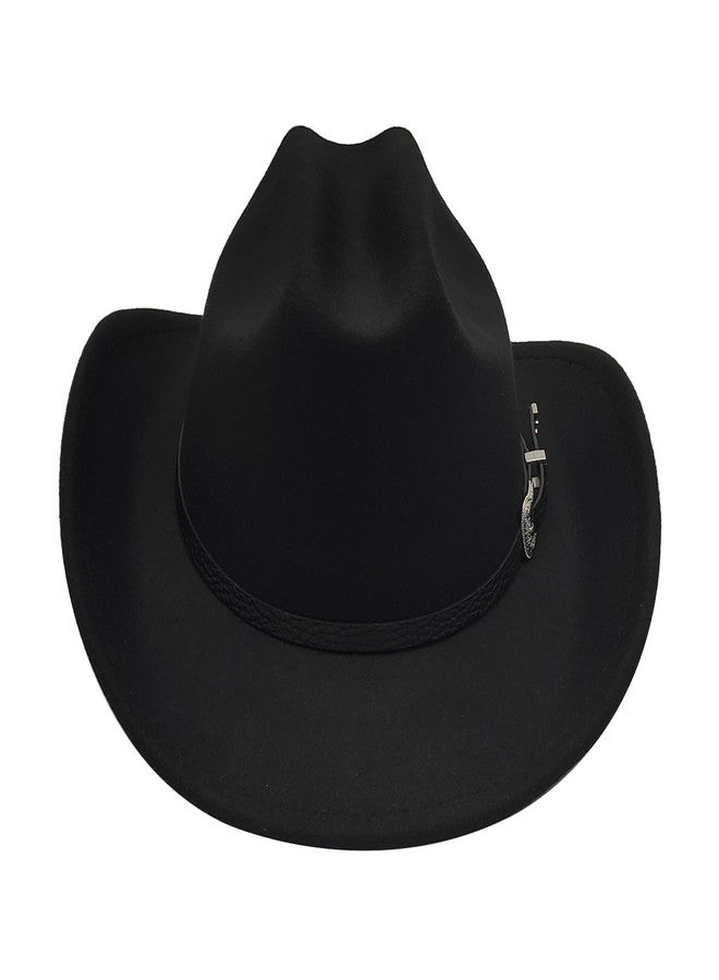 Willheoy Kids Cowboy Hat for Girls Boys Western Cowgirl Hat with Buckle Belt Unisex Wide Brim Fedora Hat Dress Up Costume (US, Numeric, 6 1/2, A-Black) - Image 2