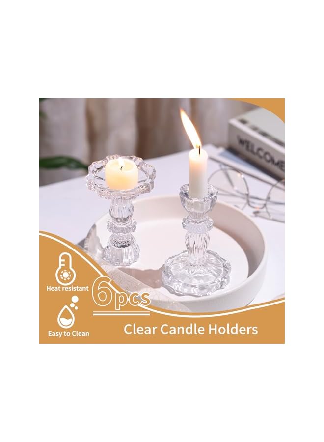 The Bros Glass Candlestick Holders Set 6PCS, Clear Taper Candle Holders Bulk, Crystal Tall Candle Holder for DIY Wedding, Festival, Party, Table Decor - Image 2