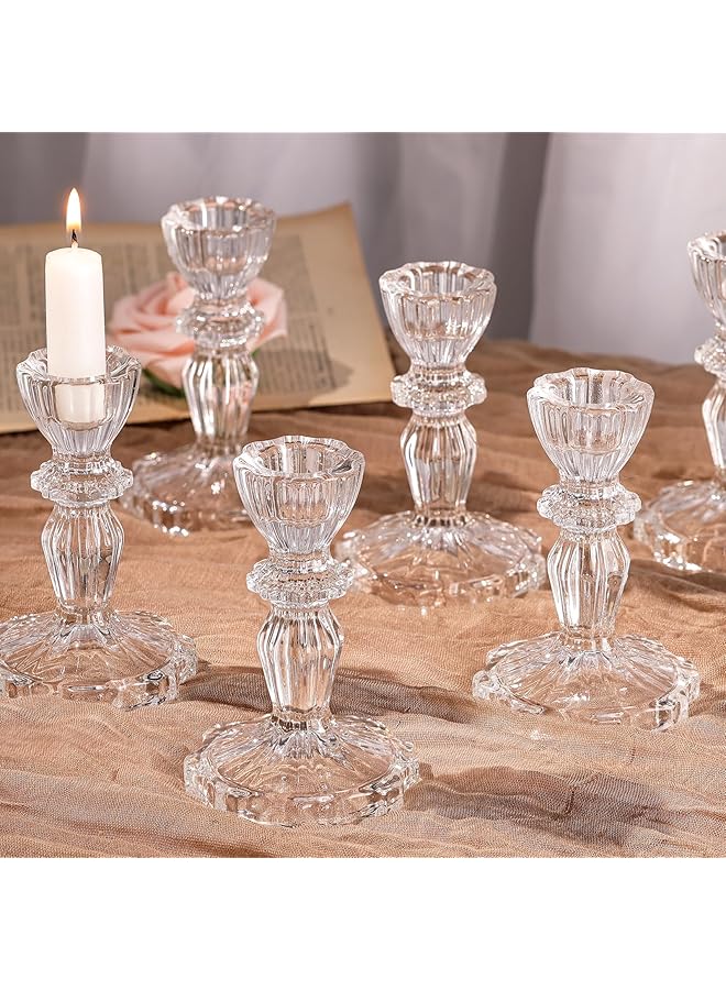 The Bros Glass Candlestick Holders Set 6PCS, Clear Taper Candle Holders Bulk, Crystal Tall Candle Holder for DIY Wedding, Festival, Party, Table Decor - Image 1