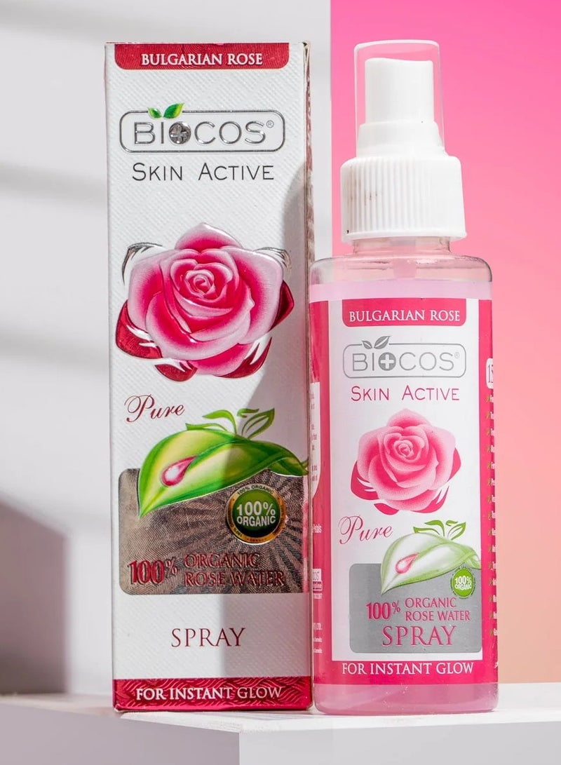 بيوكوس Organic Rose Water Spray – Hydrating Facial Toner - Natural PH Balance, Reduces Redness, Tightens Pores, Revitalizes & Soothes Sensitive Skin - 120ml - Image 1
