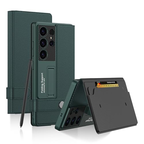 Midkart Leather Flip Cover Compatible with Samsung Galaxy S25 Ultra with Card Holder Built-in Kickstand Magnetic Belt Lock Inner Hard PC with Full Body and Camera Protection, Green - Image 1