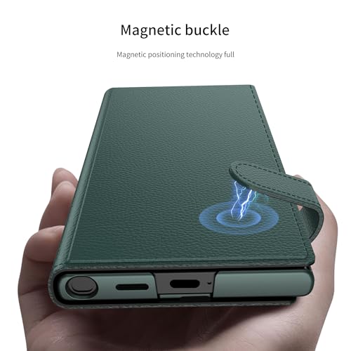 Midkart Leather Flip Cover Compatible with Samsung Galaxy S25 Ultra with Card Holder Built-in Kickstand Magnetic Belt Lock Inner Hard PC with Full Body and Camera Protection, Green - Image 5