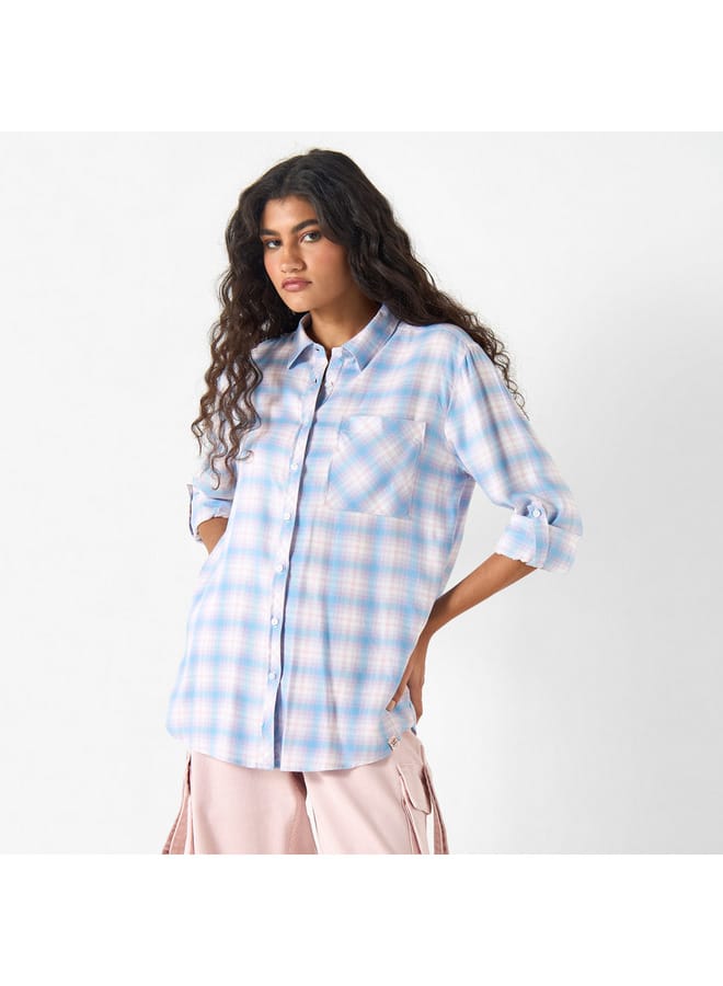 Lee Cooper Lee Cooper Checked Shirt with Roll-Up Sleeves and Pocket - Image 1