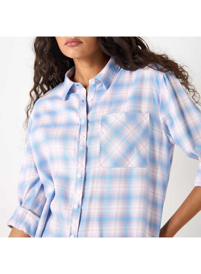 Lee Cooper Lee Cooper Checked Shirt with Roll-Up Sleeves and Pocket - Image 4