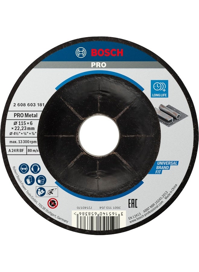 BOSCH Standard For Metal Grinding Disc With Depressed Centre, 115mm, 22.23mm X 6.0mm-2608603181 - Image 1