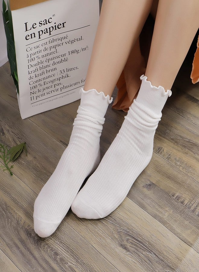 Lovful 5 Pack Ruffle Socks Women, Cute Crew Cotton Socks, Slouchy Boot Frilly Novelty Socks, Purple - Image 3