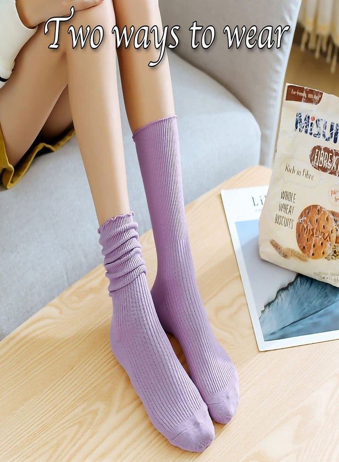 Lovful 5 Pack Ruffle Socks Women, Cute Crew Cotton Socks, Slouchy Boot Frilly Novelty Socks, Purple - Image 2