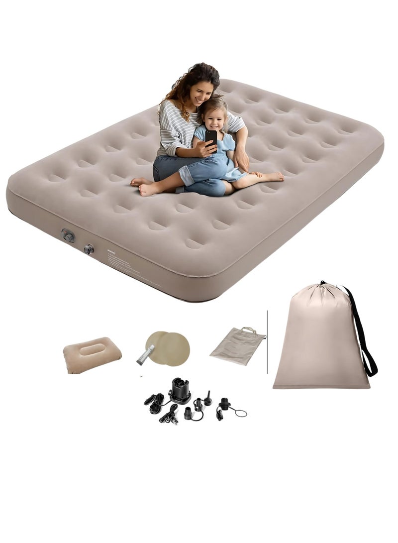 Manful Inflatable Mattress with Pump Portable Outdoor Air Mattress Foldable Single Thickened Flocking Mattress for Outdoor and Home - Image 1