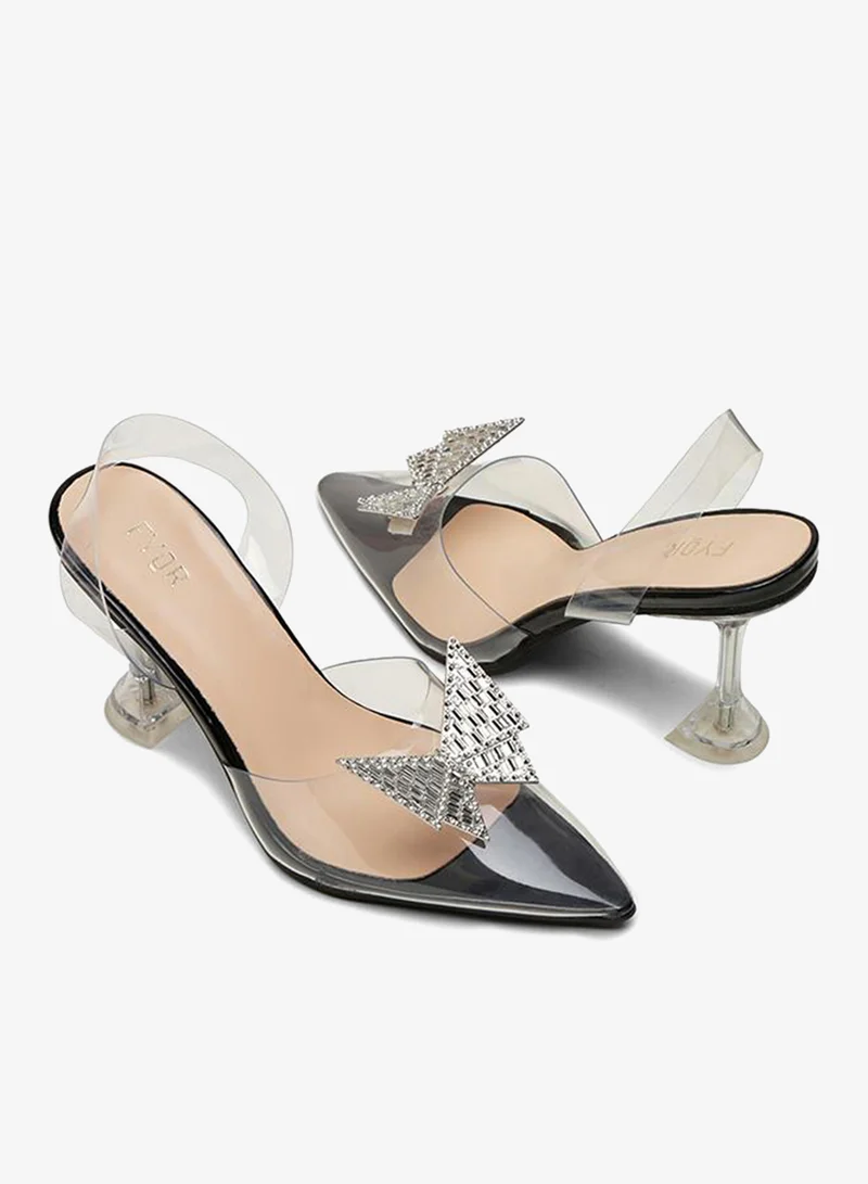 Fyor  Diamante Butterfly Clear Heeled Mules, XJD 05 for Women | Best Price UAE