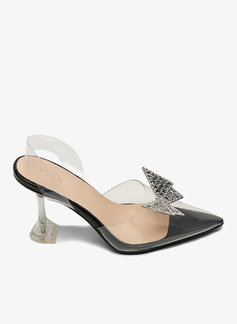 FYOR Diamante Butterfly Clear Heeled Mules, XJD 05