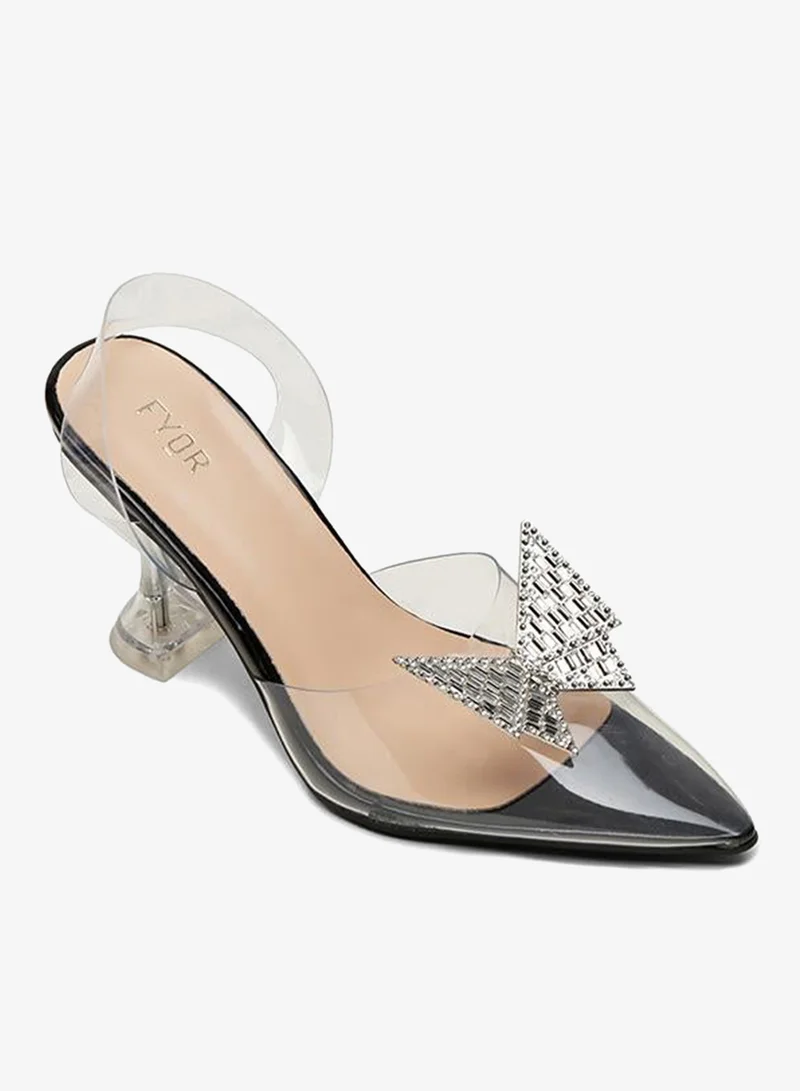 FYOR Diamante Butterfly Clear Heeled Mules, XJD 05