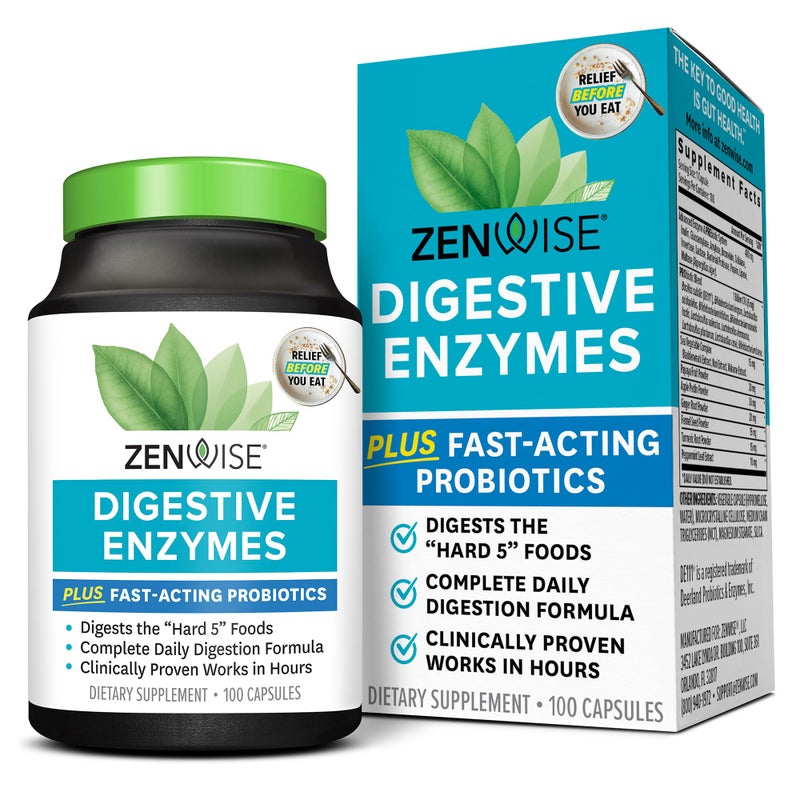 Zenwise Health Digestive Enzymes and Bromelain for Gut Health Probiotic Multi Enzymes with Prebiotics and Probiotics for Women and Men for Digestive Health and Bloating Relief for Digestion 100 CT
