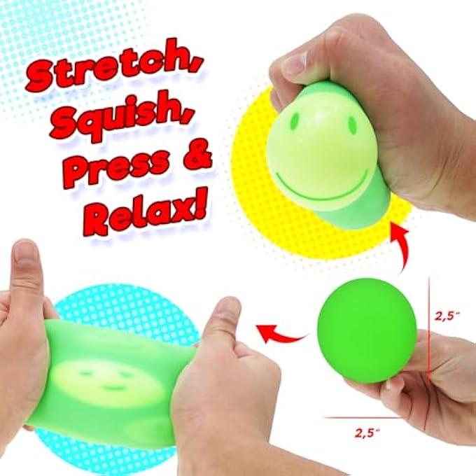 Ja-Ru Squish Attack Ball (1 Unit Assorted) Squooshy Sphere with 6 Different Smiley Faces. Fidget Squishy Toy for Kids, Teen, & Adult. Soft Stress Therapy, Squish and Stretch Party Favor. 5606-1 - Image 4